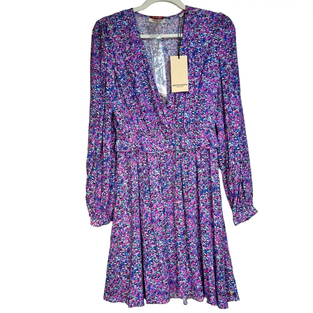 Scotch & Soda Womens Multicolor Crimson Long Sleeve Fit & Flare Dress Size 34